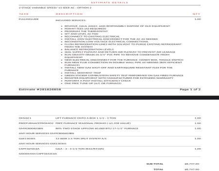 is this a reasonable estimate for a new a c and furnace